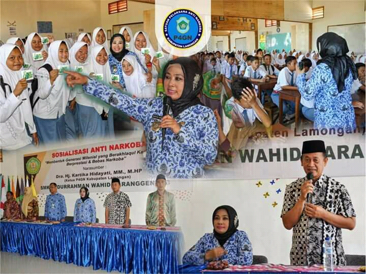 Foto : Hj. Kartika Hidayati, Ketua BNK Lamongan yang juga Wabup Lamongan saat sosialisasikan bahaya narkoba, Selasa (17/09/2019).