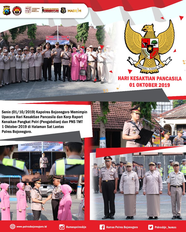 Foto : Peringatan Hari Kesaktian Pancasila 01 Oktober 2019 di Mapolres Bojonegoro.