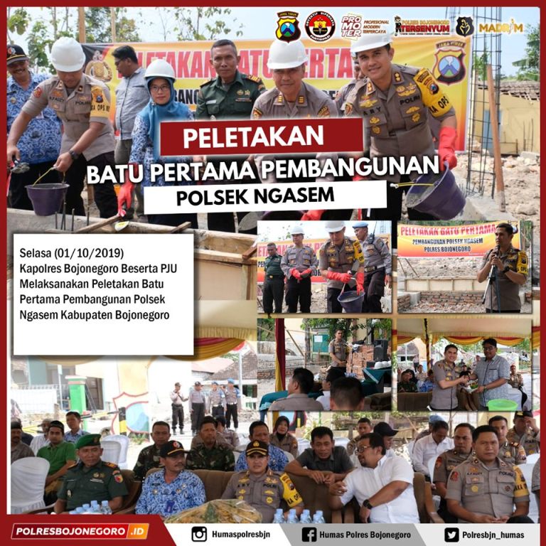 Foto : Kapolres Bojonegoro, AKBP Ary Fadli letakan batu pertama pembangunan Kantor Polsek Ngasem, Selasa (01/10/2019).