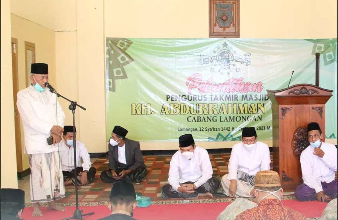 Foto : Bupati Lamongan, Yuhronur Efendi bersama Wakil Bupati Abdul Rouf hadiri Tasyakuran Pelantikan Pengurus Takmir Masjid Masjid NU KH. Abdurrahman Wahid (Gusdur) - Desa Plosowahyu, Kecamatan / Kabupaten Lamongan, Jum'at (26/03/2021).
